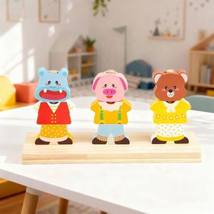 Wooden Children's 3D Fun Animal Dressing Toys Early Education Color Cognition Matching Parent-child Interactive <b>Puzzle</b> Toys - Product Image 5