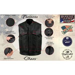 2025 cuero USA MADE hombres Black Chaos Premium doble cierre motocicleta chaleco MLVSM5004 para Auto Racing Wear - Product Image 2