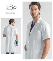 Uniformes d'hôpital unisexes écologiques personnalisés, imperméables, antistatiques, en tissu tissé blanc, blouse de laboratoire, blouse de médecin