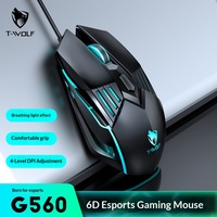 T-WOLF G560 Mouse Gaming Enam Tombol USB Berkabel dengan Lampu Latar Biru Gaya Mecha E-Sports Ramah Lingkungan Sepenuhnya