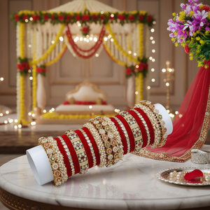 Exquisite Bridal Kundan and Pearl Velvet Bangle <b>Set</b> Elegant Pearl <b>Bracelets</b> for Women for wedding and festive wear - Product Image 3