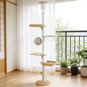 Fabrika çıkışlı toptan tavan tipi kedi ağacı, ayarlanabilir yükseklik, yerden tasarruf sağlayan İskandinav tasarımı kedi kulesi - Product Image 1