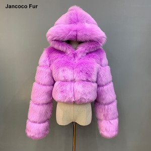 Manteau en fausse fourrure <span class=keywords><strong>femme</strong></span> avec capuche mode vestes en fausse fourrure manteaux courts grande taille - Product Image 3