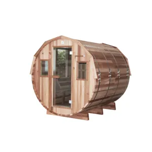 Sala de sauna de barril al aire libre certificada CE con ventanas laterales en pino o Cedro Rojo para 2-8 personas