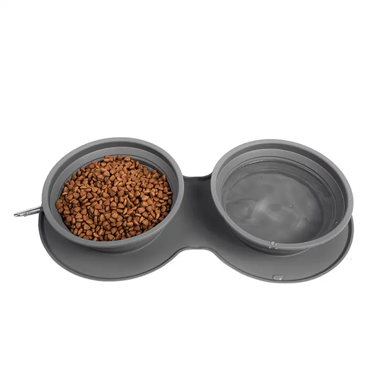 Folding Silicone Pet Bowls Outdoor Pet Double Bowls Tableware Wholesale Pet Supplies Portable Dog Bowls