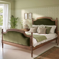 Lit en bois sculpté à la main américain. Lit King Size avec Tête de Lit en Velours Doux et Dossier Souple, Mobilier de Chambre d'Hôtel