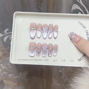 <span class=keywords><strong>Uñas</strong></span> de Lujo de Alta Calidad <span class=keywords><strong>con</strong></span> Pedrería, Diseño de Ojo de Gato, Flor Francesa, <span class=keywords><strong>Acrílicas</strong></span>, Postizas, Artificiales, a Presión - Product Image 2