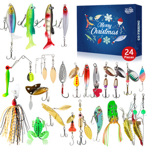 Set Regalo di Natale da 24 Pezzi, Scatola Sorpresa con Esche Artificiali in Acciaio al Carbonio da 453g, Spinnerbait, Poppers, Rane Barbate per la Pesca - Product Image 1