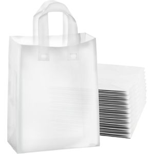 Frosted Shopping <b>Bags</b> with Flexiloop Handle Top Closure 10x13x5 Inches Durable Reusable Gift <b>Bag</b> <b>Medium</b> <b>Size</b> PE Material - Product Image 1