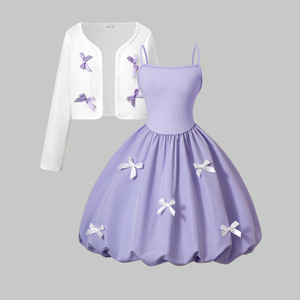 Set <span class=keywords><strong>da</strong></span> Festa per Bambine: Giacca in Misto Poliestere con Fiocco, Canotta a Costine e Vestito a Balze - Elegante e Resistente alle Pieghe, Completo Due Pezzi - Product Image 1