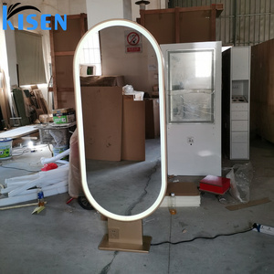 Mueble de exhibición de acero inoxidable KISEN para salón, tocador y estantes de almacenamiento, mini espejo contemporáneo para uso en barberías. - Product Image 6