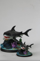 Figurines miniatures de requins blancs peintes à la main en résine, ensemble de décoration sur le thème de l'océan avec base en corail