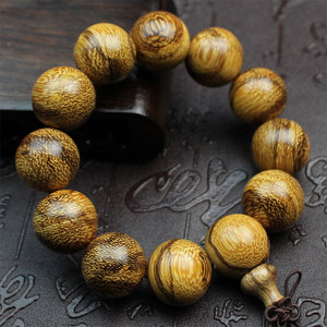 Vietnamese Yellow Agarwood <b>Bracelet</b> 20mm Round Wooden <b>Beads</b> 12 Pieces Buddhist Prayer Jewelry for <b>Men</b> Women - Product Image 1