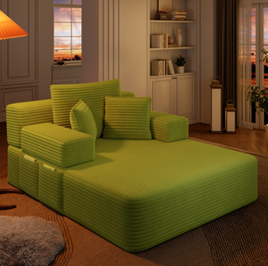 Sofá modular desmontable de varias combinaciones con tiras verticales de tela de pana, bolsillos laterales integrados y relleno de esponja completa. - Product Image 4