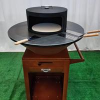Brasero en acier Corten avec armoire de rangement pour bois, décoration moderne pour patio extérieur et jardin