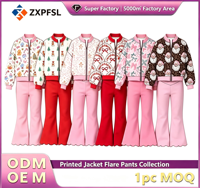 Ensemble décontracté personnalisé en gros, veste bomber zippée imprimée et pantalon évasé, vêtements ODM OEM, MOQ 1 pièce