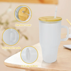 Htpmart 40oz Glass <strong>Tumbler</strong> with Handle Bamboo Lid and <strong>Plastic</strong> Straw Blank Custom <strong>Mason</strong> <strong>Jar</strong> Drinking Cup Travel Mug - Product Image 4