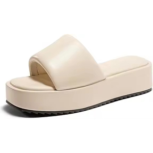 Nueva moda de verano lindo lujo punta redonda <span class=keywords><strong>suela</strong></span> gruesa playa negro rafia zapatillas <span class=keywords><strong>Sandalias</strong></span> planas para mujeres - Product Image 3