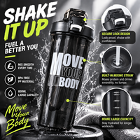 Bouteille shaker protéinée 800 ml sans BPA avec paille, boule mélangeuse, bouchon à clapet, en PP de qualité alimentaire, pour gym et fitness, logo personnalisé, OEM, vente en gros
