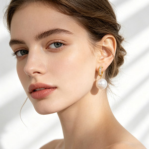 Pearl <b>Stud</b> <b>Earrings</b> For Women S925 Sterling <b>Silver</b> Geometric Design Party Jewelry - Product Image 4