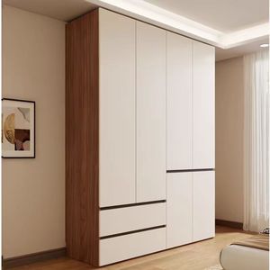 Moderne minimalist ische Garderobe Schlafzimmer Wohn möbel Custom ized Sperrholz <span class=keywords><strong>PET</strong></span> OSB Weiß 6 Tür Holz Kleider schrank - Product Image 3