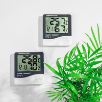 Lash LCD Digital Temperature Humidity Meter HTC-2/HTC-1 Higrometer Termometer Stasiun Cuaca untuk Rumah Dalam & Luar Ruangan dengan Jam