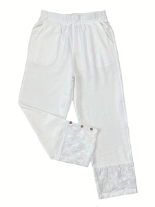<span class=keywords><strong>Pantaloni</strong></span> Floreali Larghi da <span class=keywords><strong>Donna</strong></span> <span class=keywords><strong>con</strong></span> Vita Elastica Plissettata Bianca in Stile Estivo per Viaggi Casual, Vacanze e Gite - Product Image 2