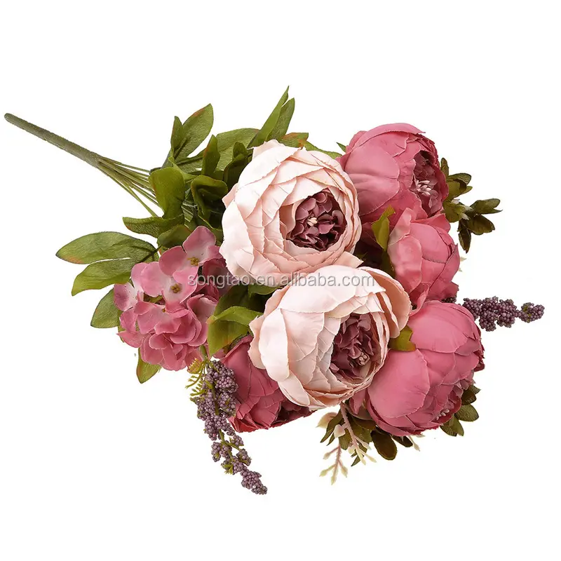 Fleurs artificielles en soie, 6 têtes, 1 tige, Bouquet de fleurs de pivoines pour décoration de mariage, maison, vente en gros