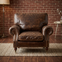 Canapé d'angle vintage design asiatique, une place, en cuir véritable et bois massif, pour salon, mobilier de maison VINTAGE