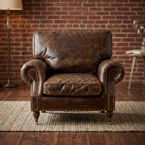 Sofá Seccional Individual de Diseño Asiático Vintage con Cuero Genuino y Madera Sólida para Sala de Estar, Muebles para el Hogar - Product Image 3