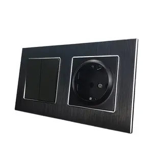 Black Metal Brushed Frame EU Socket RU FR Push Button Reset Curtain USB Cat7 Wallpad Electrical Built-in Sockets and Switch