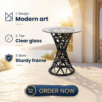 Table basse ronde en verre au design moderne et contemporain avec pieds en PP, meuble de salon portable pour usage domestique