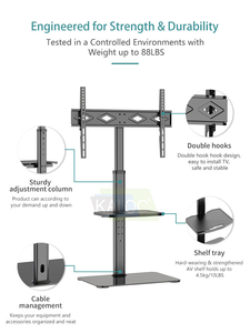 Soporte de TV de Vidrio Templado con Estante para DVD para Televisores de 32 a 65 <span class=keywords><strong>Pulgadas</strong></span>, Giratorio <span class=keywords><strong>35</strong></span> Grados, Altura Ajustable, Soporta 40 kg - Product Image 3