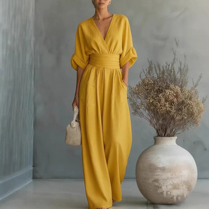 Nouvelle collection automne 2026 pour <span class=keywords><strong>femme</strong></span> : Combinaison unie à manches longues et taille haute, style resort européen et américain, pour le travail - Product Image 4
