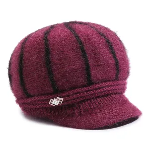 Topi musim dingin setengah baya dan lansia, untuk kehangatan, topi nenek dengan lapisan tambahan topi wol rajut