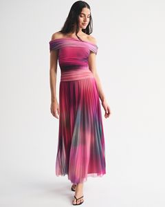 LE DUO Vestido Midi Plisado de Tul con Hombros Descubiertos, Elegante, para Fiestas Formales de Mujer - Product Image 3