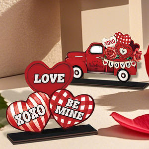 Valentine's Day Heart shaped Rose Truck Six piece Set Wooden Craft Decorative Ornaments For Tabletop Decorative Display - Product Image 2