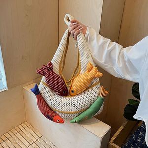 Borsa a Spalla Lavorata a Maglia con Nappa Stile Bohemien Retrò a Forma di Pesciolino Carino, Borsa Tote in Tela Traforata con Decorazione 3D a Pesce Lavorata <span class=keywords><strong>all</strong></span>'<span class=keywords><strong>Uncinetto</strong></span>, Regalo per Donna - Product Image 5