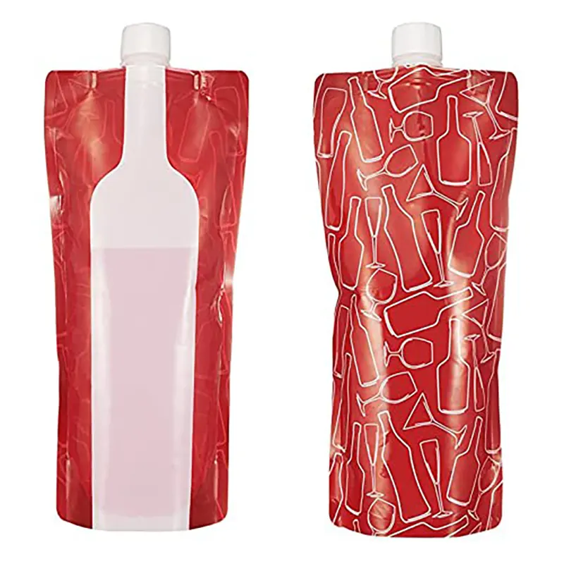 Foldable Portable Wine Bottle Bag Collapsible Liquid Leak Proof Flask Holder Reusable Travel Camping Bbq Party Spouted Pouch