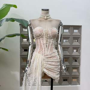 Abito da Donna Gotico Vintage con Vita Impero, Sexy Senza Spalline in Pizzo con Gonna Aderente e Volant - Product Image 5