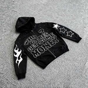 Fabricante de Ropa: Sudadera con Capucha Oversize de Invierno Personalizada con Cremallera, Estampado de Pedrería, Apliques, Hombros Caídos, Corte Cuadrado y Unisex - Product Image 1