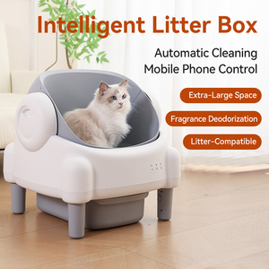 Bac à litière intelligent pour chat, grande capacité 10,5 L, design ouvert, contrôle par téléphone <span class=keywords><strong>portable</strong></span>, nettoyage automatique, désodorisation, anti-fuite - Product Image 1