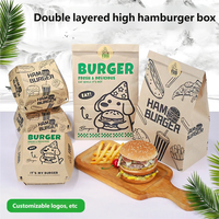 Feuilles d'emballage pour hamburgers jetables résistantes à la graisse, personnalisables, boîtes en kraft américaines à double couche sans pli et sacs en papier à emporter