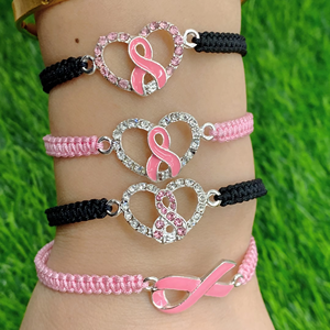 KJL-BD5159 En Gros Fabriqués À La Main en <span class=keywords><strong>macramé</strong></span> bracelet ruban de sensibilisation au cancer du sein signe bracelet - Product Image 4