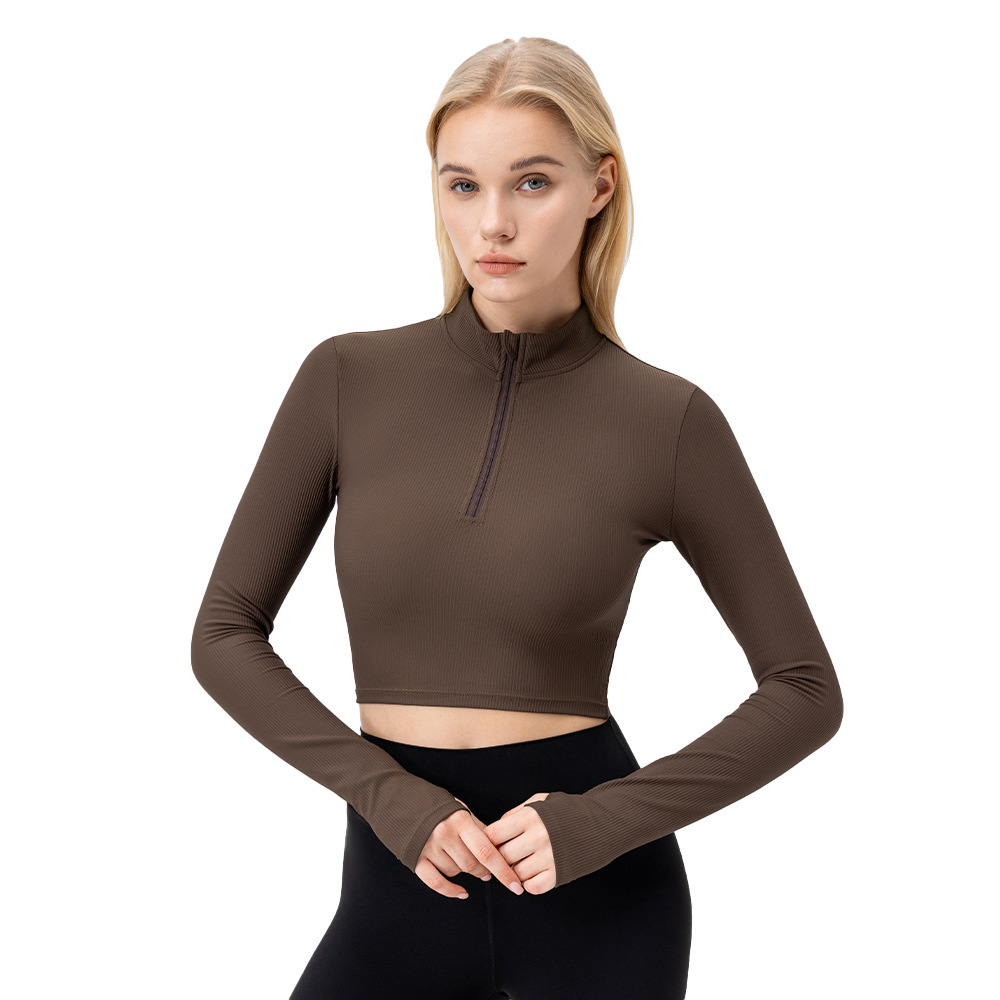 New Style Stand Collar Zipper Fashion Sport Top Slim Long-Sleeved Jackets Yoga Wrap Top Sexy Tops for Women