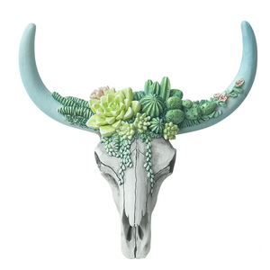 Mestieri della parete della resina mucca succulenta <span class=keywords><strong>del</strong></span> fiore con la decorazione della parete della statua <span class=keywords><strong>del</strong></span> <span class=keywords><strong>corno</strong></span> decorazione della scuola materna testa di toro - Product Image 1