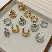 Boucles d'oreilles clous géométriques classiques ajourées de style coréen en acier inoxydable électroplaqué pour femme, luxe léger