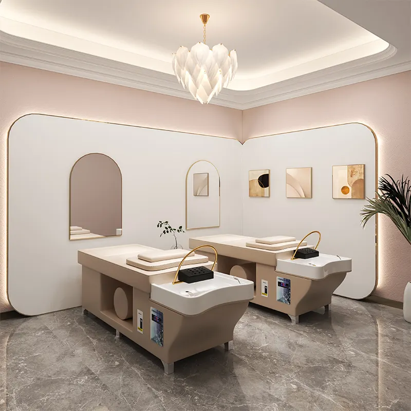 Hiện đại Thái phong cách spa đầu nước trị liệu làm đẹp tóc salon gỗ dầu gội GiườNg Lưu trữ tủ dầu gội ghế màu xám