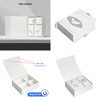 Caja de Regalo Magnética Blanca Minimalista Personalizada con 4 Divisores, Caja de Empaque Magnética Rígida para Té, Cuidado de la Piel, Sets de Regalo