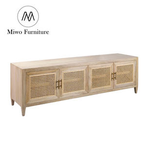 रतन गेट स्टोरेज के साथ मनोरंजन केंद्र, प्राचीन टीवी कैबिनेट ठोस लकड़ी डिजाइन लिविंग रूम मीडिया कंसोल टीवी स्टैंड कस्टम - Product Image 3